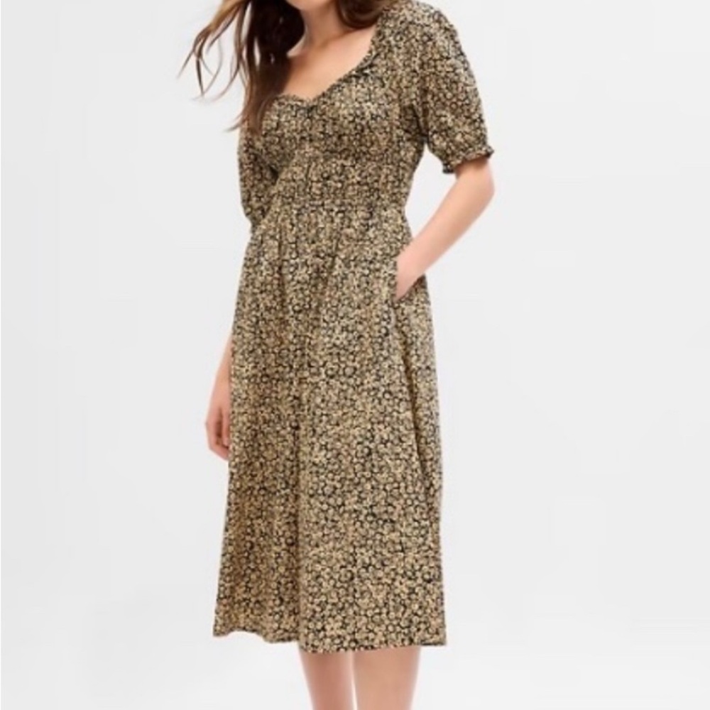 GAP Black and Cream Floral Midi Dress